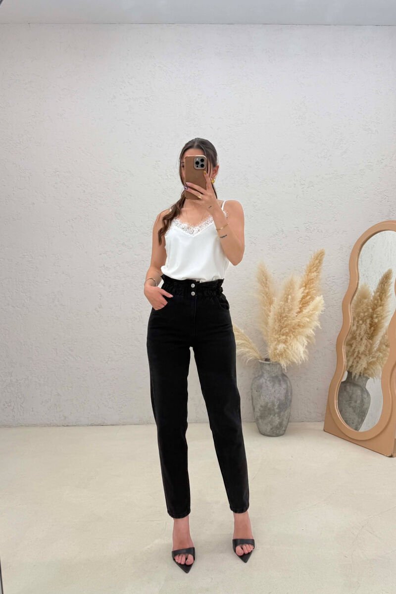ONE COLOR ELASTIC WAIST WOMAN JEANS BLACK/ E ZEZE - 5