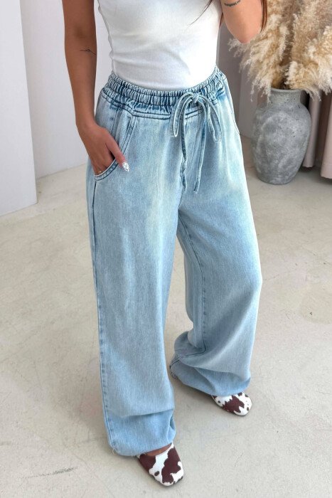 ONE COLOR ELASTIC WAIST WOMAN JEANS LIGHTBLUE/BZ - 3