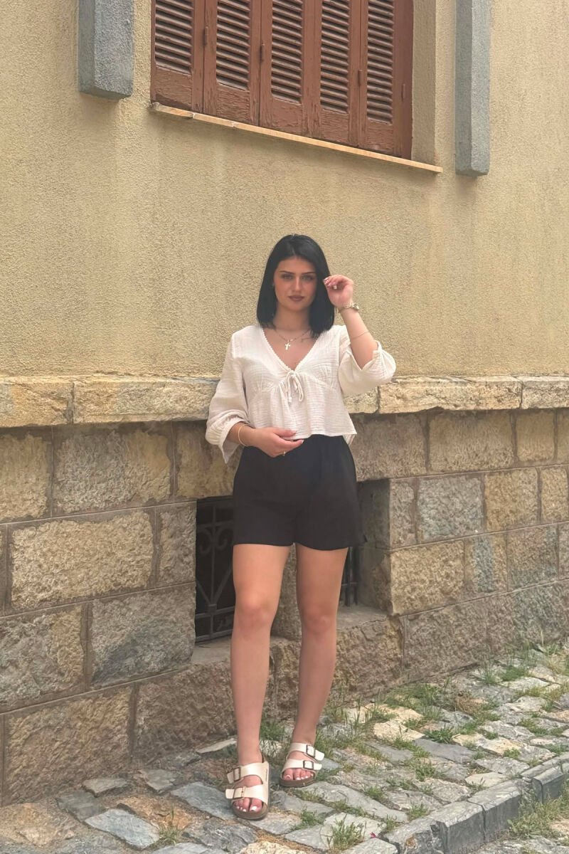 ONE COLOR ELASTIC WAIST WOMAN SHORTS BLACK/ E ZEZE - 1