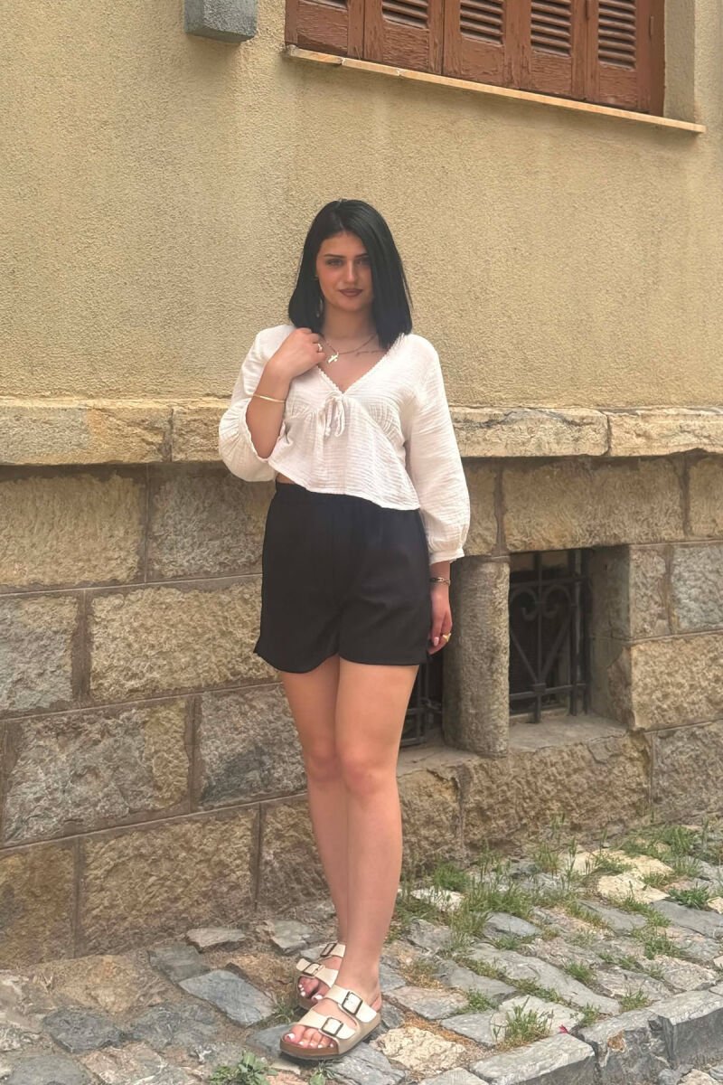 ONE COLOR ELASTIC WAIST WOMAN SHORTS BLACK/ E ZEZE - 7