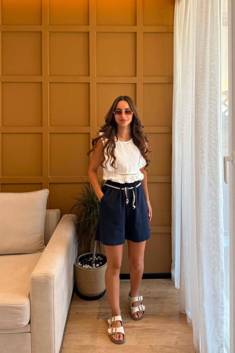 ONE COLOR ELASTIC WAIST WOMAN SHORTS BLUE/BLU - 