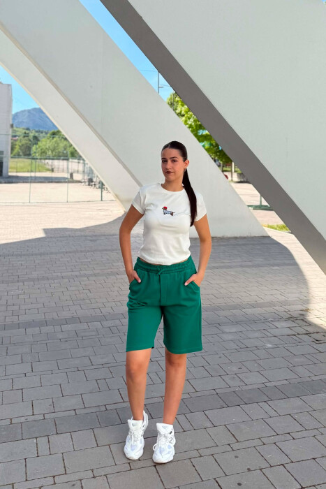 ONE COLOR ELASTIC WAIST WOMAN SHORTS GREEN/JESHILE - KLAUDIO FASHION