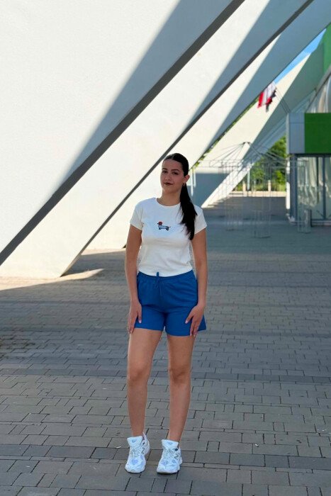 ONE COLOR ELASTIC WAIST WOMAN SHORTS LIGHTBLUE/BZ - KLAUDIO FASHION