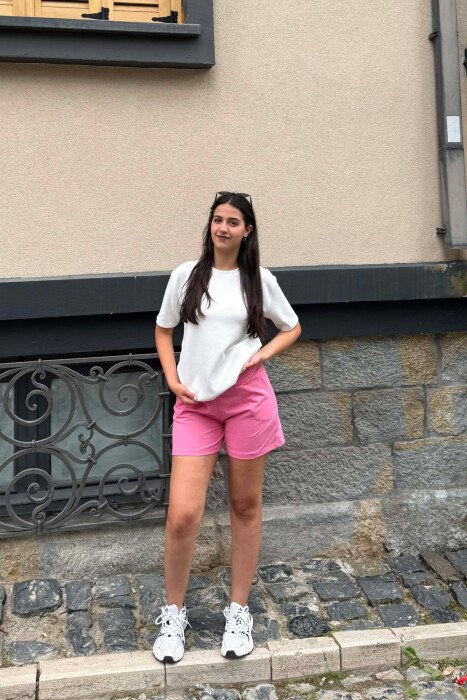 ONE COLOR ELASTIC WAIST WOMAN SHORTS PINK/ROZE - KLAUDIO FASHION