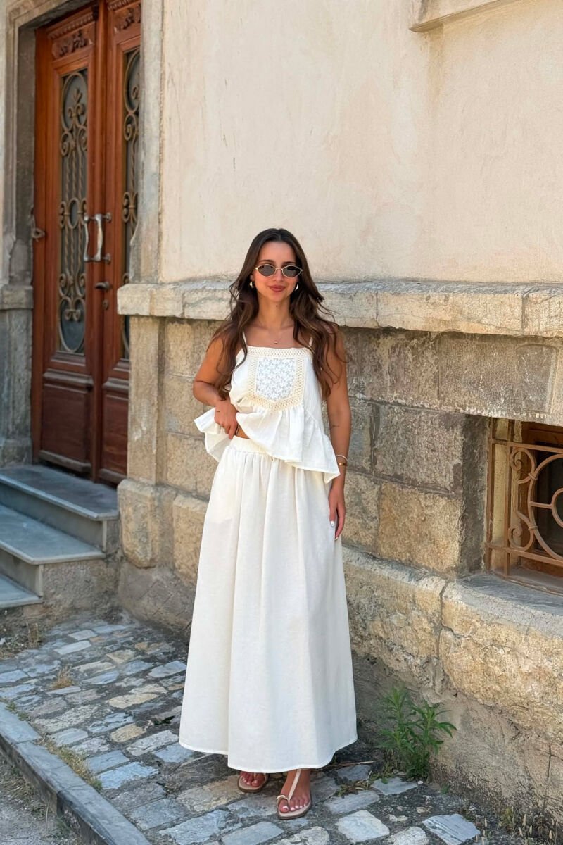 ONE COLOR ELASTIC WAIST WOMAN SKIRT CREAM/KREM - 2