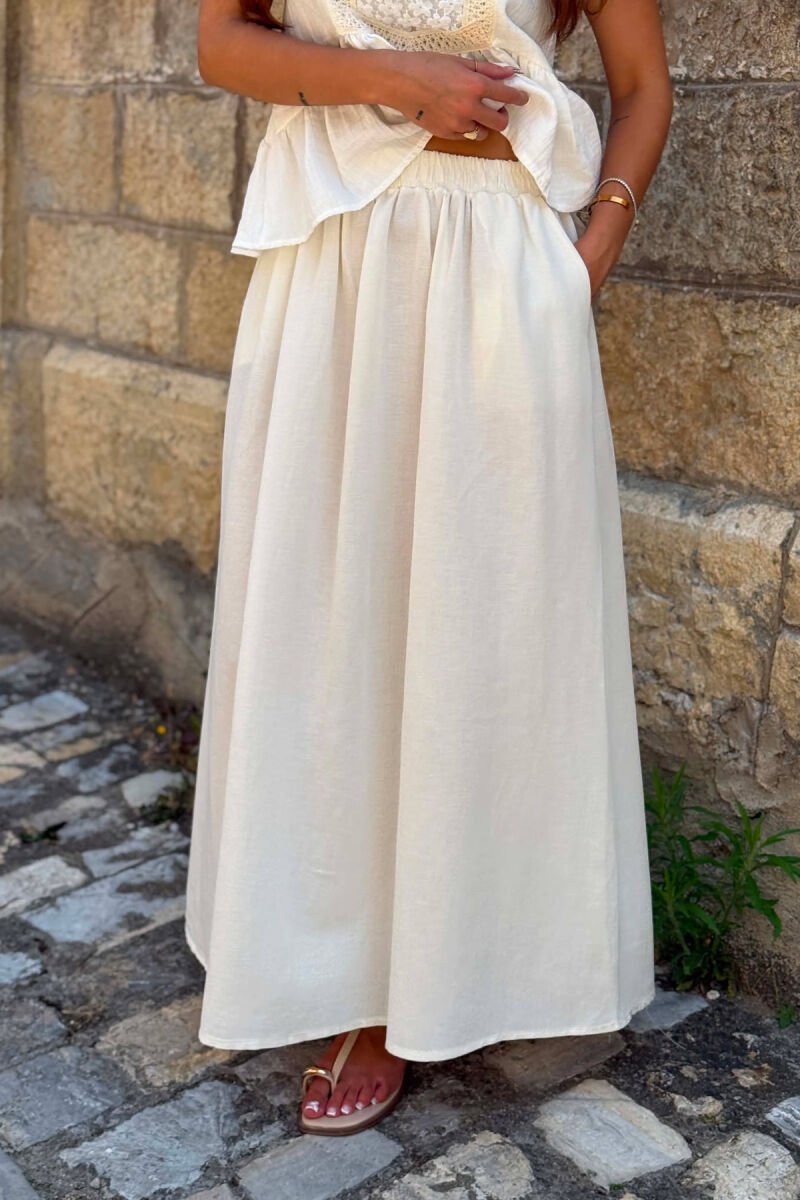 ONE COLOR ELASTIC WAIST WOMAN SKIRT CREAM/KREM - 3