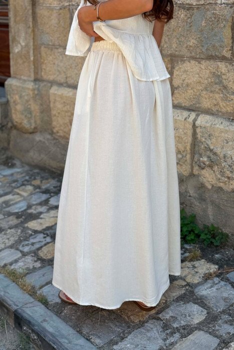 ONE COLOR ELASTIC WAIST WOMAN SKIRT CREAM/KREM - 4
