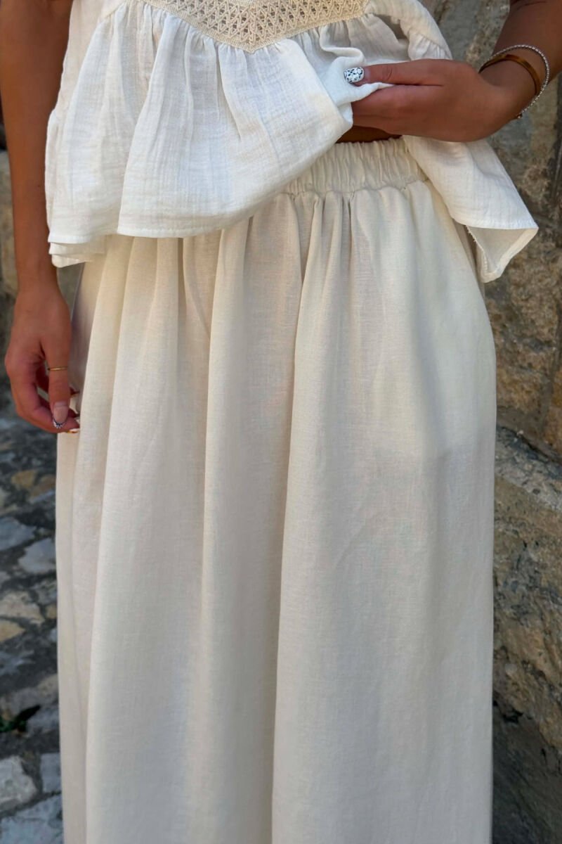 ONE COLOR ELASTIC WAIST WOMAN SKIRT CREAM/KREM - 5
