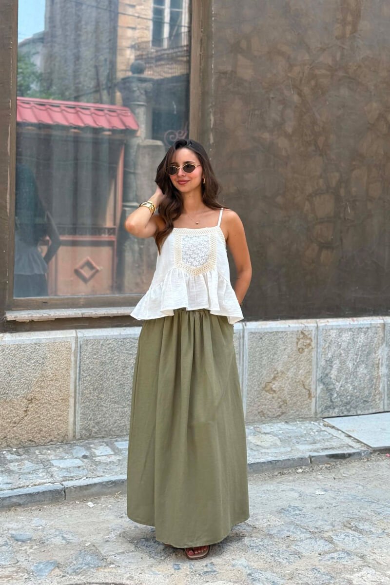 ONE COLOR ELASTIC WAIST WOMAN SKIRT GREEN/JESHILE - 1