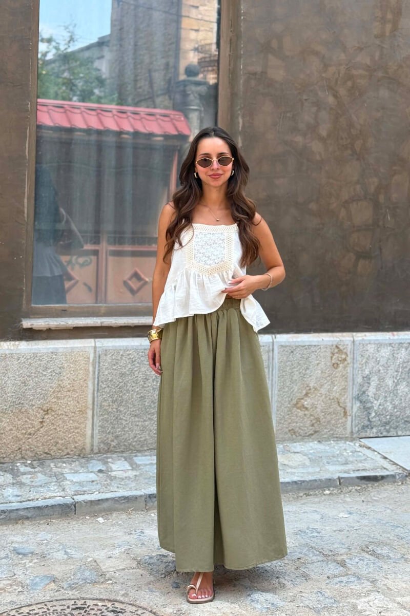 ONE COLOR ELASTIC WAIST WOMAN SKIRT GREEN/JESHILE - 3