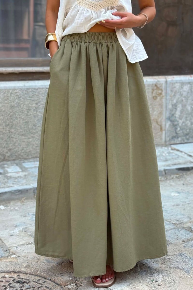 ONE COLOR ELASTIC WAIST WOMAN SKIRT GREEN/JESHILE - 4