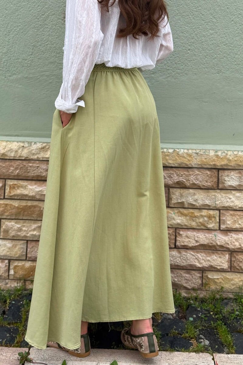 ONE COLOR ELASTIC WAIST WOMAN SKIRT LIGHT GREEN/JEZB - 3