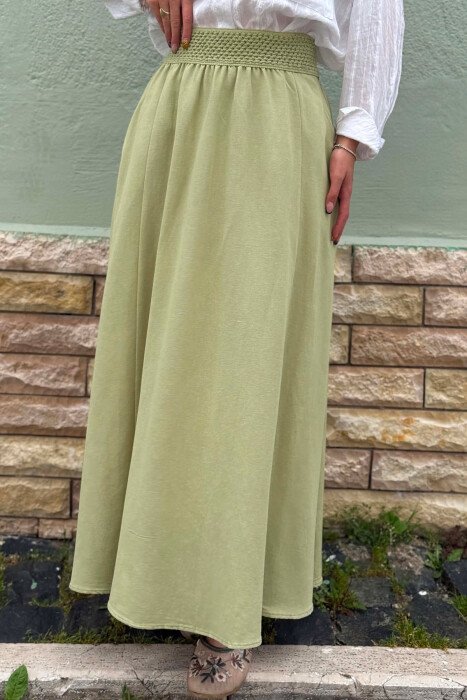 ONE COLOR ELASTIC WAIST WOMAN SKIRT LIGHT GREEN/JEZB - 4