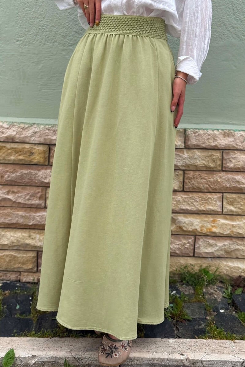 ONE COLOR ELASTIC WAIST WOMAN SKIRT LIGHT GREEN/JEZB - 4