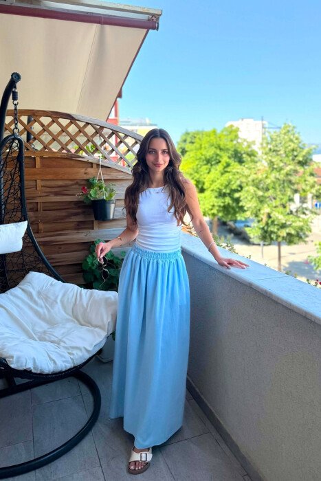 ONE COLOR ELASTIC WAIST WOMAN SKIRT LIGHTBLUE/BZ 