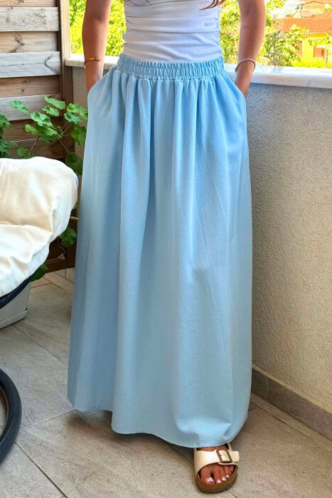 ONE COLOR ELASTIC WAIST WOMAN SKIRT LIGHTBLUE/BZ - 2