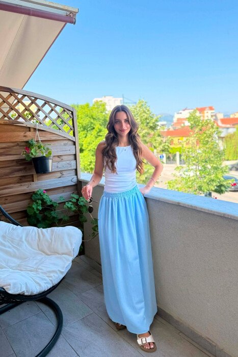 ONE COLOR ELASTIC WAIST WOMAN SKIRT LIGHTBLUE/BZ - 3