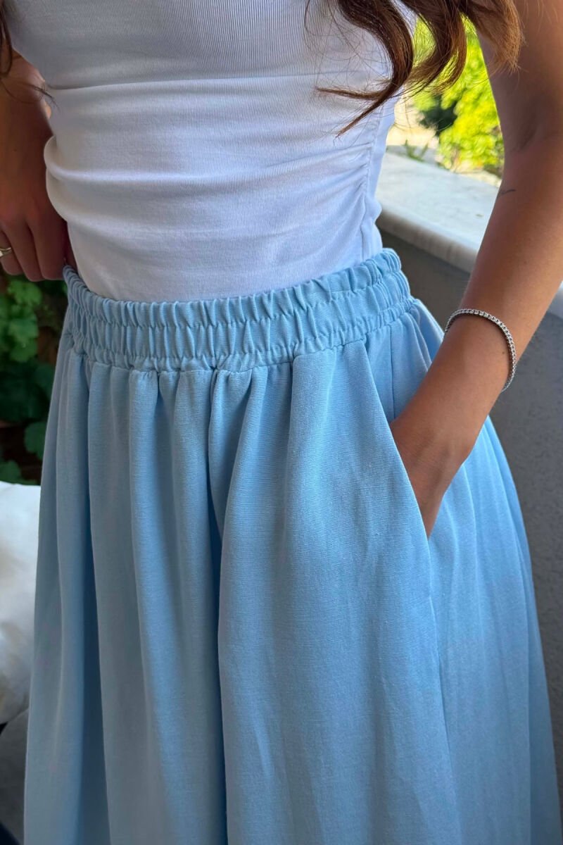 ONE COLOR ELASTIC WAIST WOMAN SKIRT LIGHTBLUE/BZ - 4