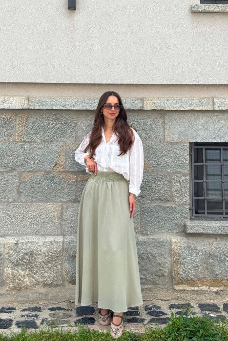ONE COLOR ELASTIC WAIST WOMAN SKIRT OLIVE/ULLI - 1