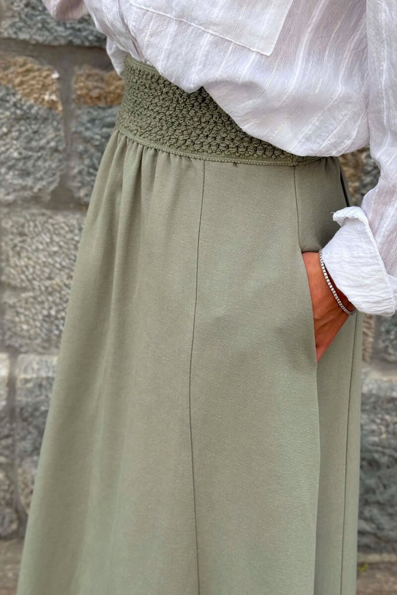 ONE COLOR ELASTIC WAIST WOMAN SKIRT OLIVE/ULLI - 3