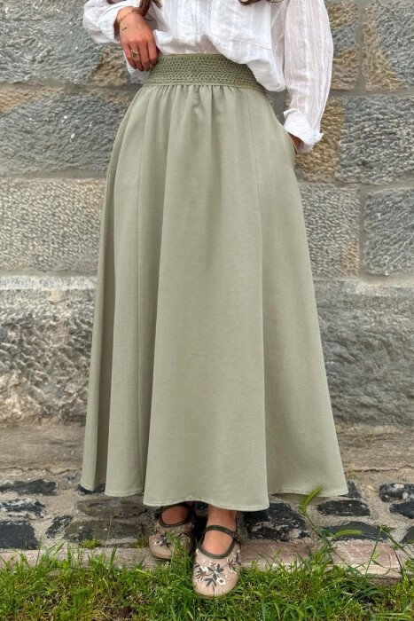 ONE COLOR ELASTIC WAIST WOMAN SKIRT OLIVE/ULLI - 5