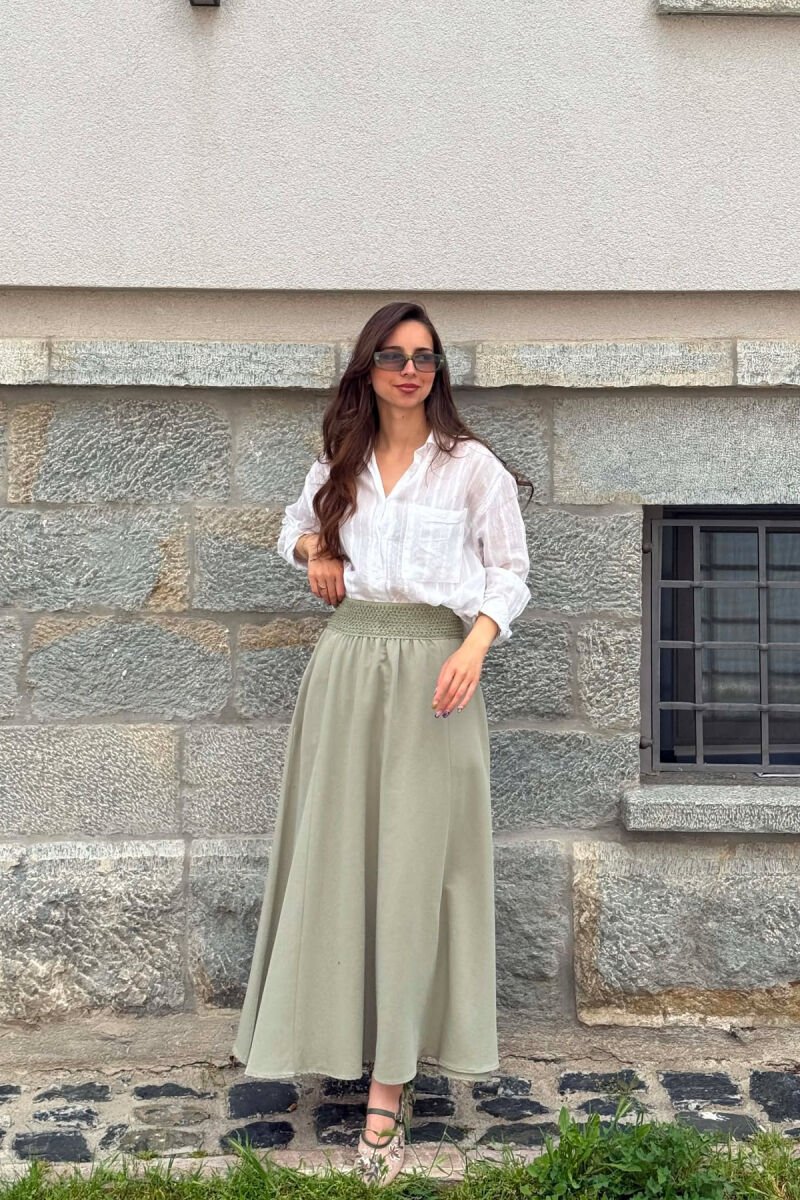 ONE COLOR ELASTIC WAIST WOMAN SKIRT OLIVE/ULLI - 6