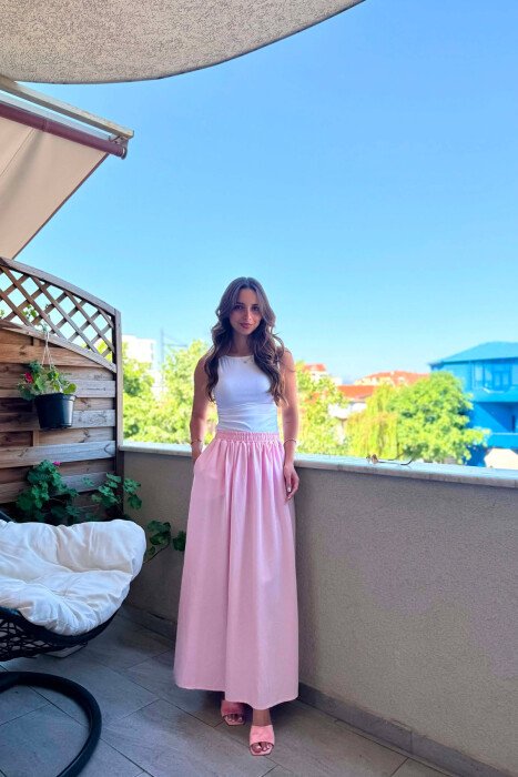 ONE COLOR ELASTIC WAIST WOMAN SKIRT PINK/ROZE 