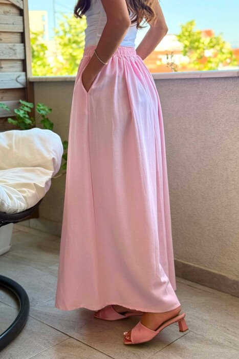 ONE COLOR ELASTIC WAIST WOMAN SKIRT PINK/ROZE - 3