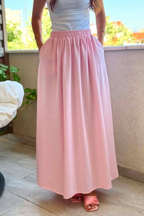 ONE COLOR ELASTIC WAIST WOMAN SKIRT PINK/ROZE - 5