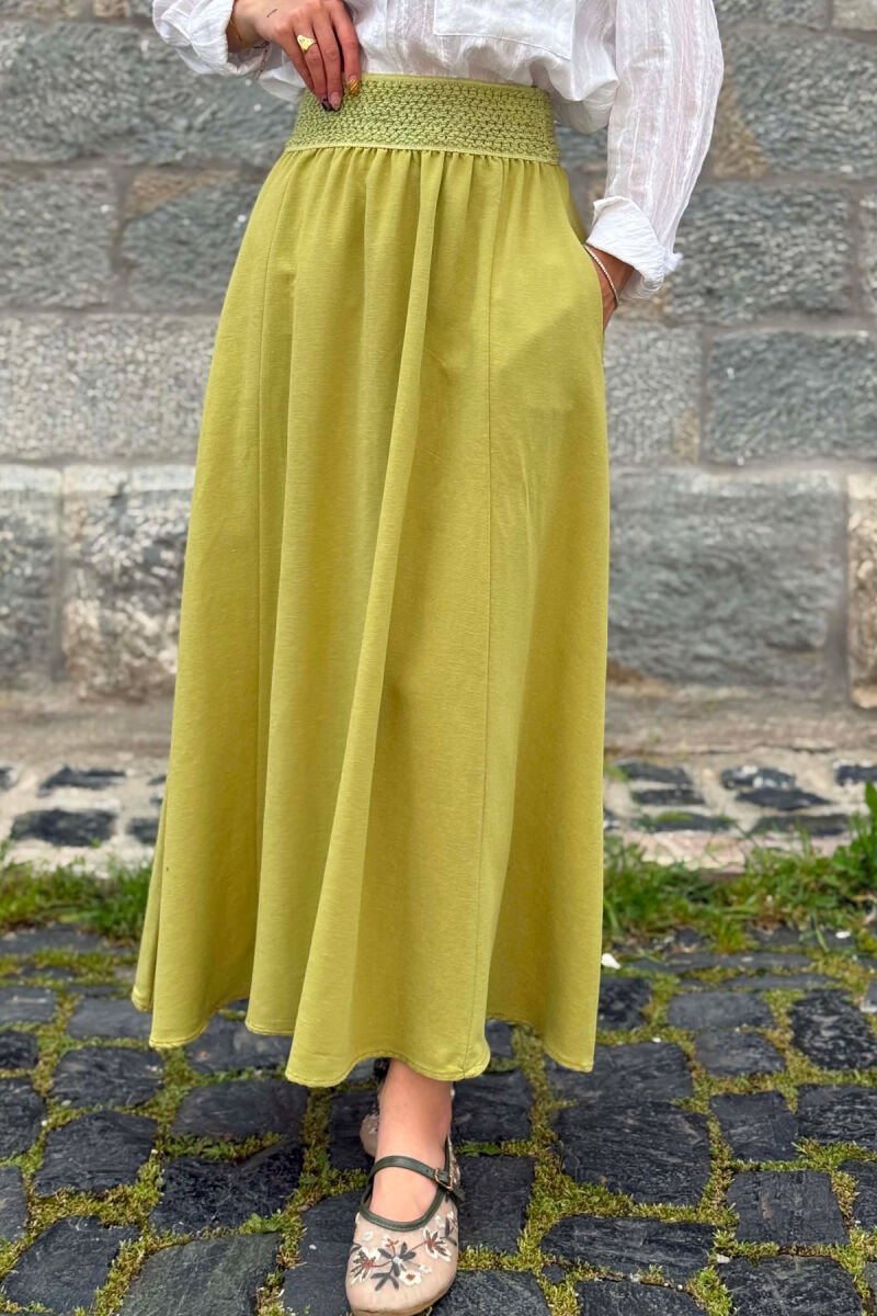 ONE COLOR ELASTIC WAIST WOMAN SKIRT PISTACHIO - 5