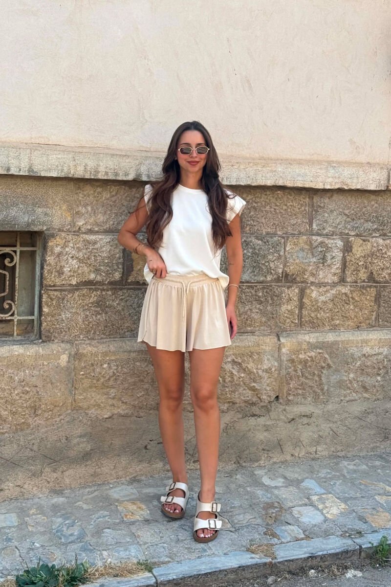 ONE COLOR ELASTIC WAIST WOMAN SHORTS BEIGE/BEZHE - 2