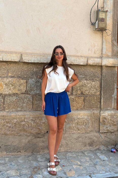 ONE COLOR ELASTIC WAIST WOMAN SHORTS BLUE/BLU - 2
