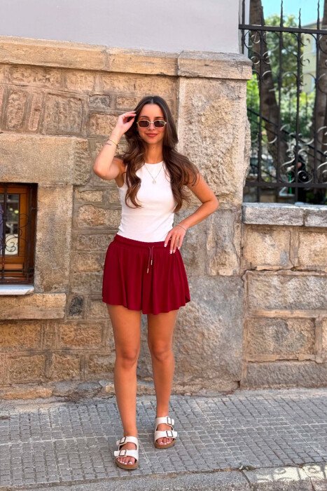 ONE COLOR ELASTIC WAIST WOMAN SHORTS BURGUNDY/VISHNJE 