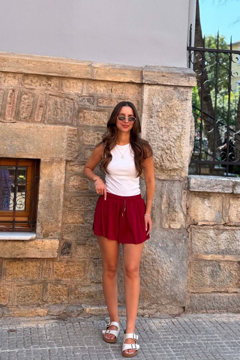 ONE COLOR ELASTIC WAIST WOMAN SHORTS BURGUNDY/VISHNJE - 2