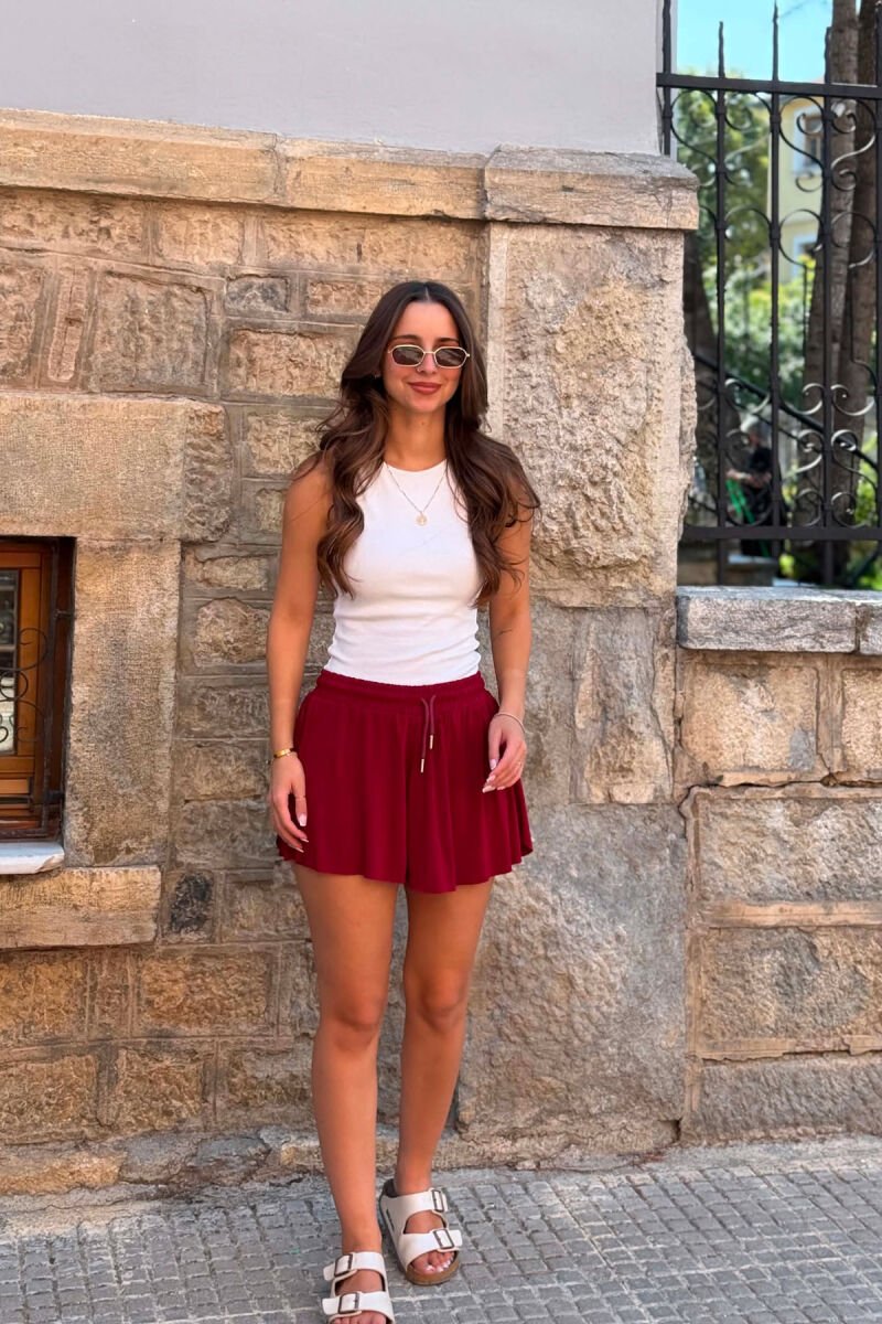 ONE COLOR ELASTIC WAIST WOMAN SHORTS BURGUNDY/VISHNJE - 4