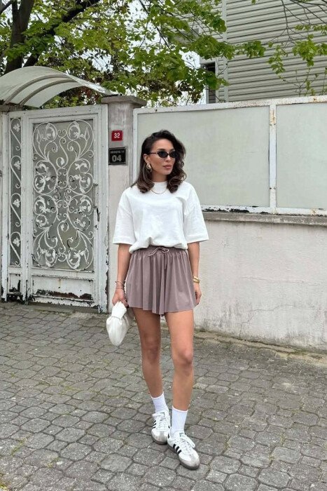 ONE COLOR ELASTIC WAIST WOMAN SHORTS DARK BEIGE/BEZHE ERRET 