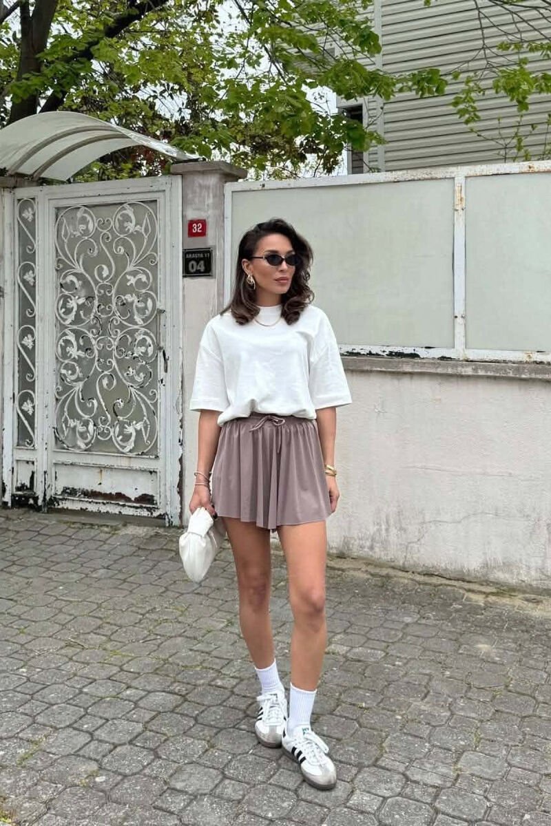 ONE COLOR ELASTIC WAIST WOMAN SHORTS DARK BEIGE/BEZHE ERRET - 1