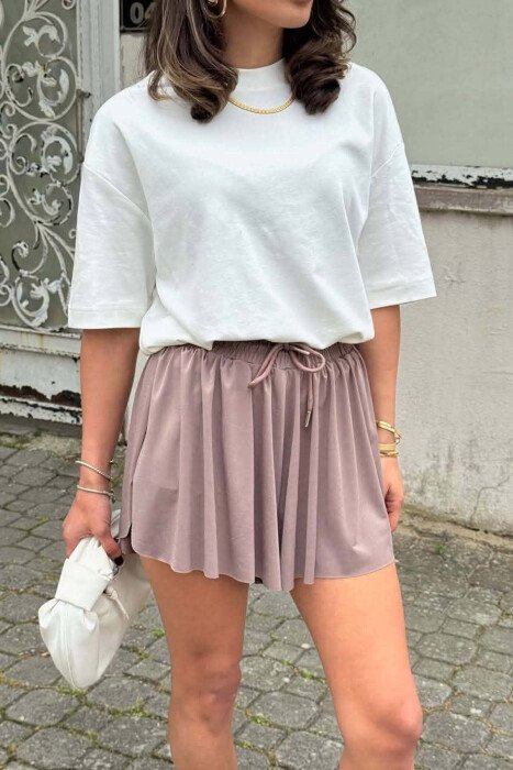 ONE COLOR ELASTIC WAIST WOMAN SHORTS DARK BEIGE/BEZHE ERRET - 2