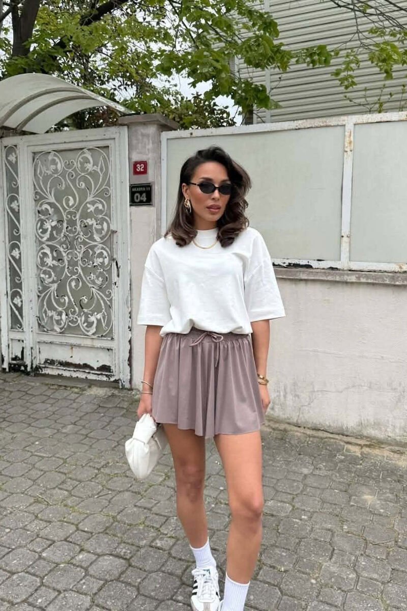 ONE COLOR ELASTIC WAIST WOMAN SHORTS DARK BEIGE/BEZHE ERRET - 3