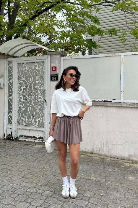ONE COLOR ELASTIC WAIST WOMAN SHORTS DARK BEIGE/BEZHE ERRET - 4