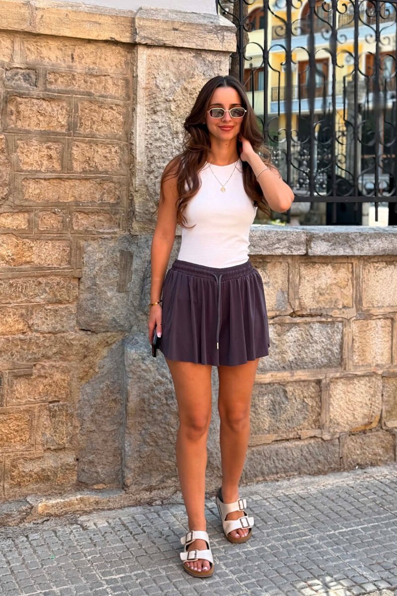 ONE COLOR ELASTIC WAIST WOMAN SHORTS DARK GREY/GEE - 5