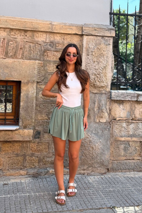 ONE COLOR ELASTIC WAIST WOMAN SHORTS GREEN/JESHILE - 2