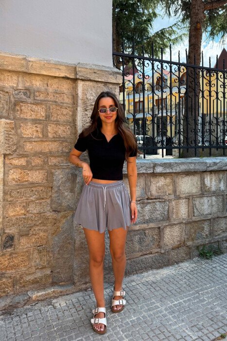 ONE COLOR ELASTIC WAIST WOMAN SHORTS GREY ASH/GRI HIRI - 