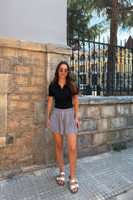 ONE COLOR ELASTIC WAIST WOMAN SHORTS GREY ASH/GRI HIRI - 2