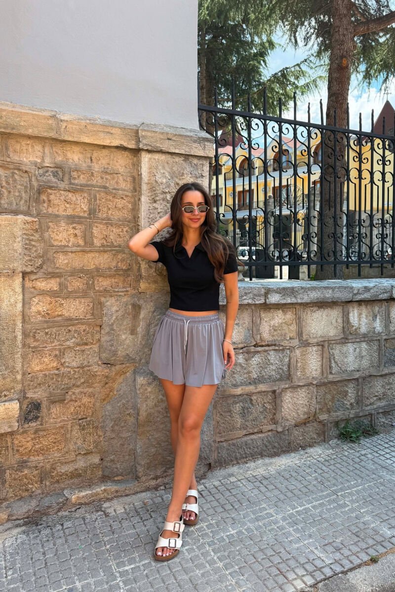 ONE COLOR ELASTIC WAIST WOMAN SHORTS GREY ASH/GRI HIRI - 3