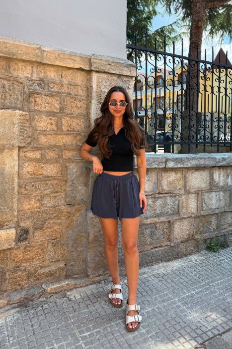 ONE COLOR ELASTIC WAIST WOMAN SHORTS GREY-GREY/GG - 