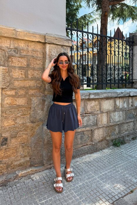 ONE COLOR ELASTIC WAIST WOMAN SHORTS GREY-GREY/GG - 2