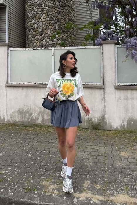 ONE COLOR ELASTIC WAIST WOMAN SHORTS GREY/GRI 