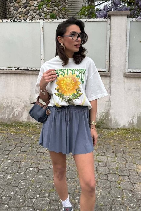 ONE COLOR ELASTIC WAIST WOMAN SHORTS GREY/GRI - 2