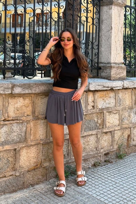 ONE COLOR ELASTIC WAIST WOMAN SHORTS IRON GREY/GRI HEKURI - 2